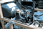Close-up photograph of Ruins in ASCII's 9-inch CRT before the Faraday cage was stapled on. Thumbnail.